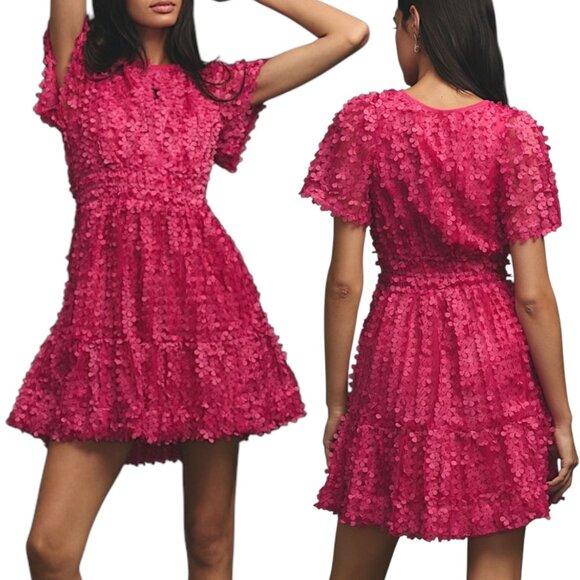 Anthropologie - Women’s ‘The Somerset’ Mini Dress, Floral Appliqué - Pink Small - Picture 1 of 12